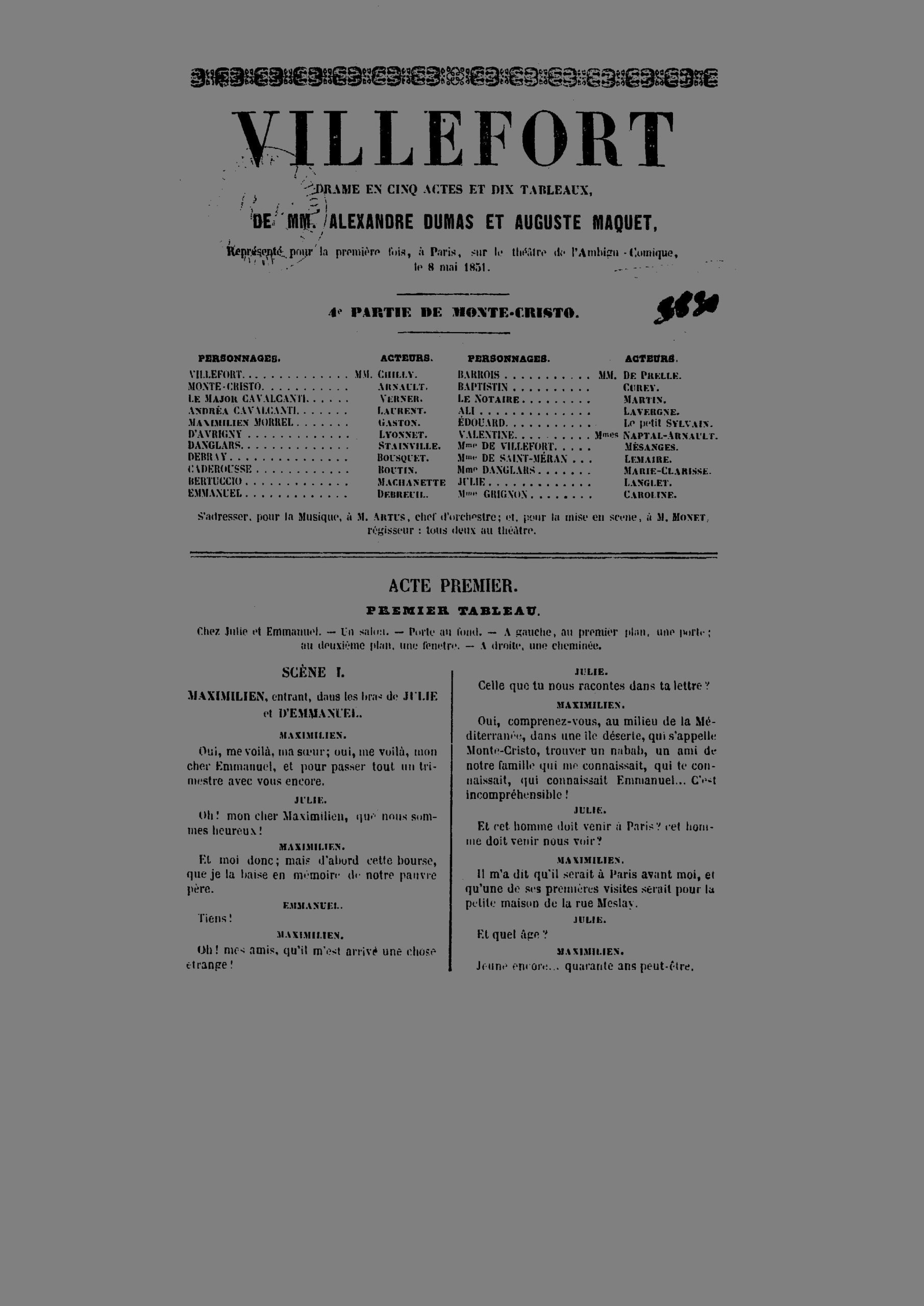 Villefort - drame en cinq actes et dix tableaux
